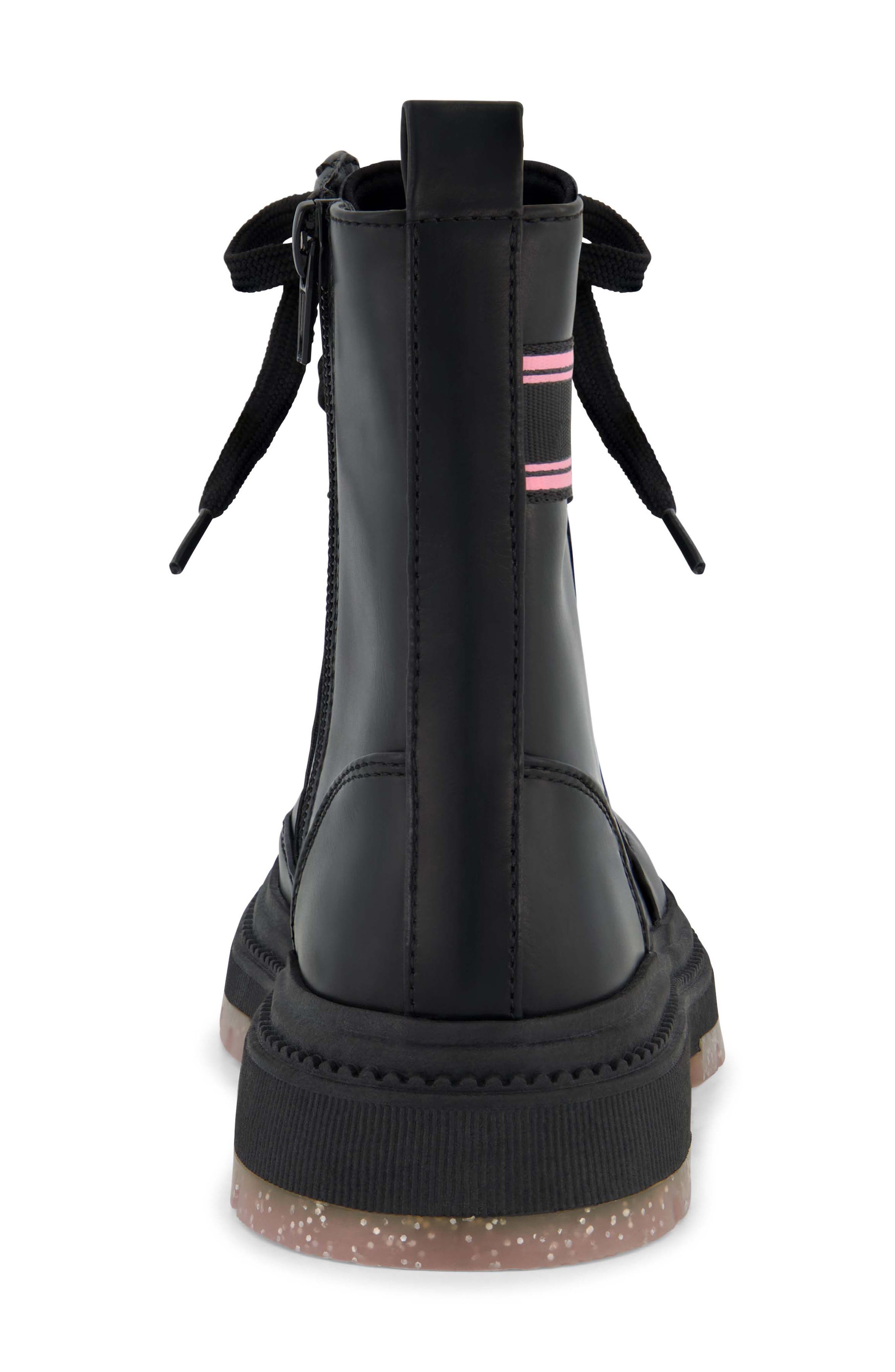 DKNY Kids' Crissa Webbed Logo Combat Boot, Alternate, color, Black