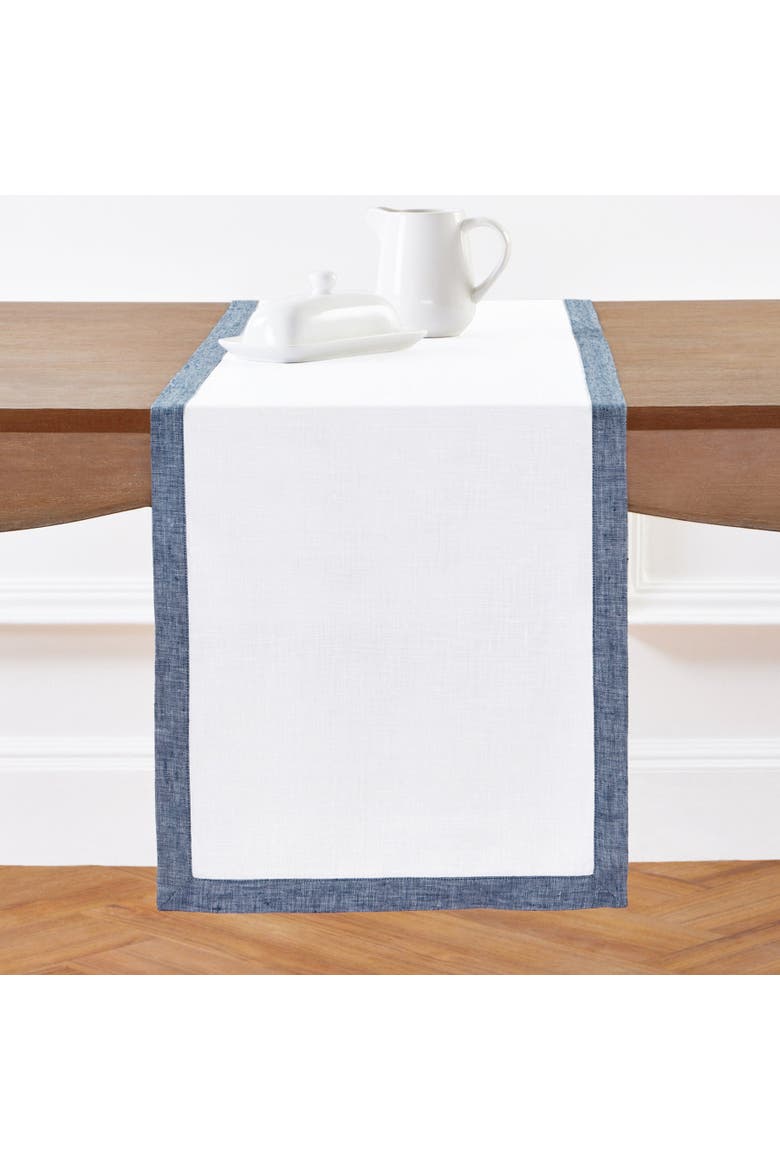 Linen Table Runner - Classic, Alternate, color, Chambray Indigo and White