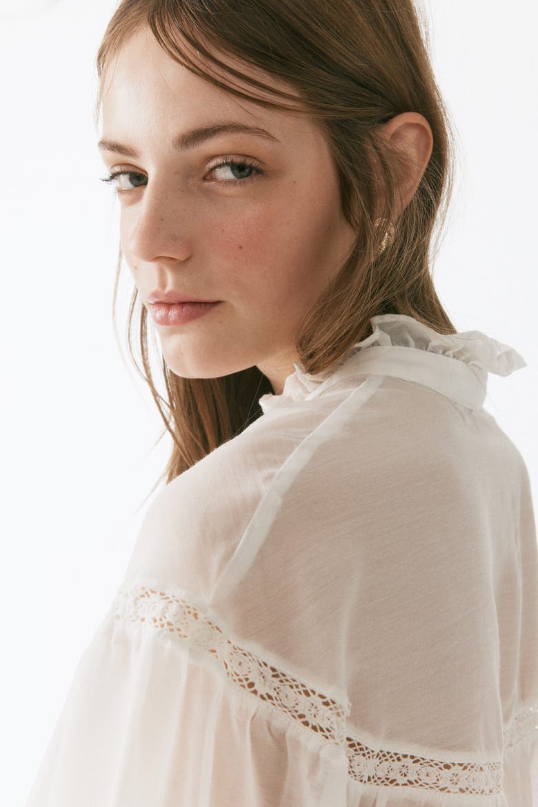 Ruffle-trimmed Balloon-sleeved Blouse, Alternate, color, White