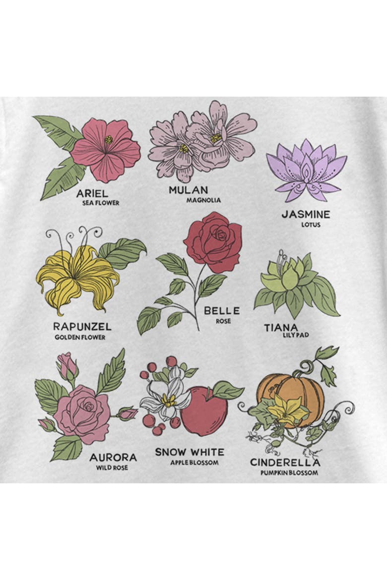 Girl's Disney Princess Floral Chart  Graphic T-Shirt, Alternate, color, White