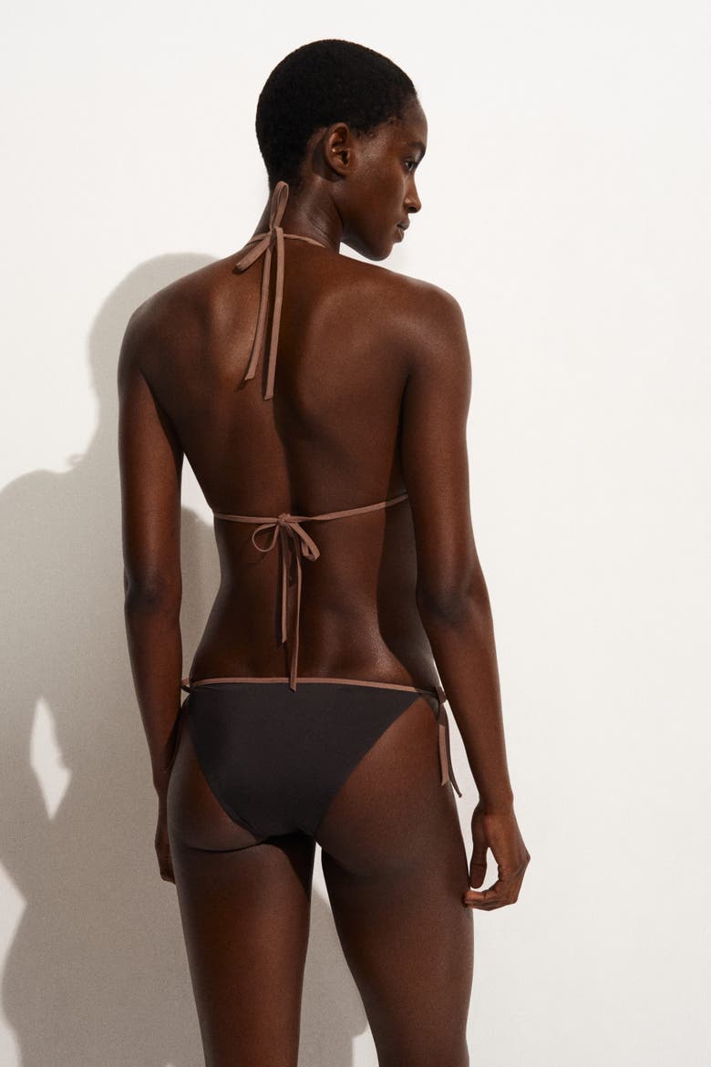 Contrast-trimmed Tie-side Bikini Briefs, Alternate, color, BROWN / TERRACOTTA