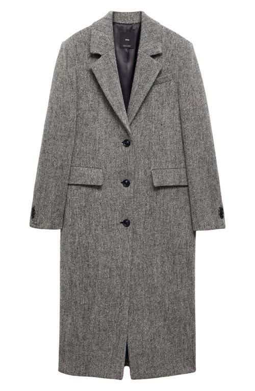 Mango Tweed Longline Coat In Grey