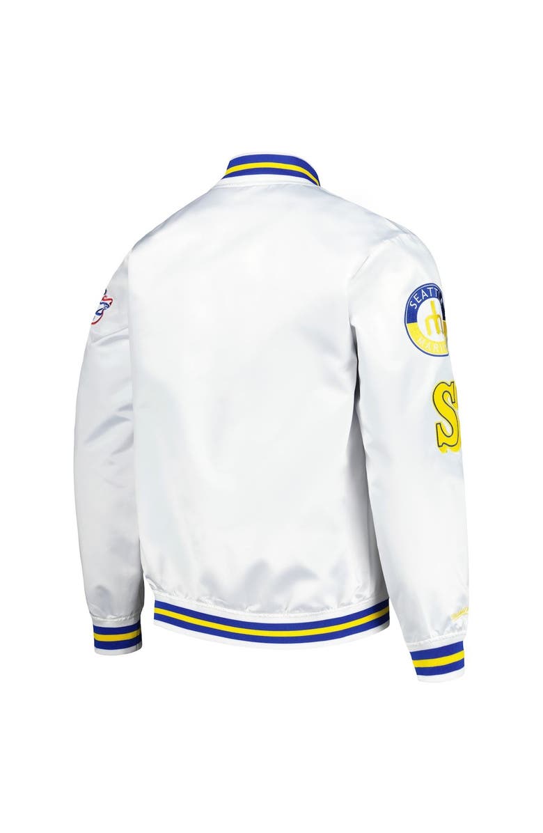 Mitchell & Ness Men's Mitchell & Ness White Seattle Mariners City Collection Satin Full-Snap Varsity Jacket, Alternate, color,