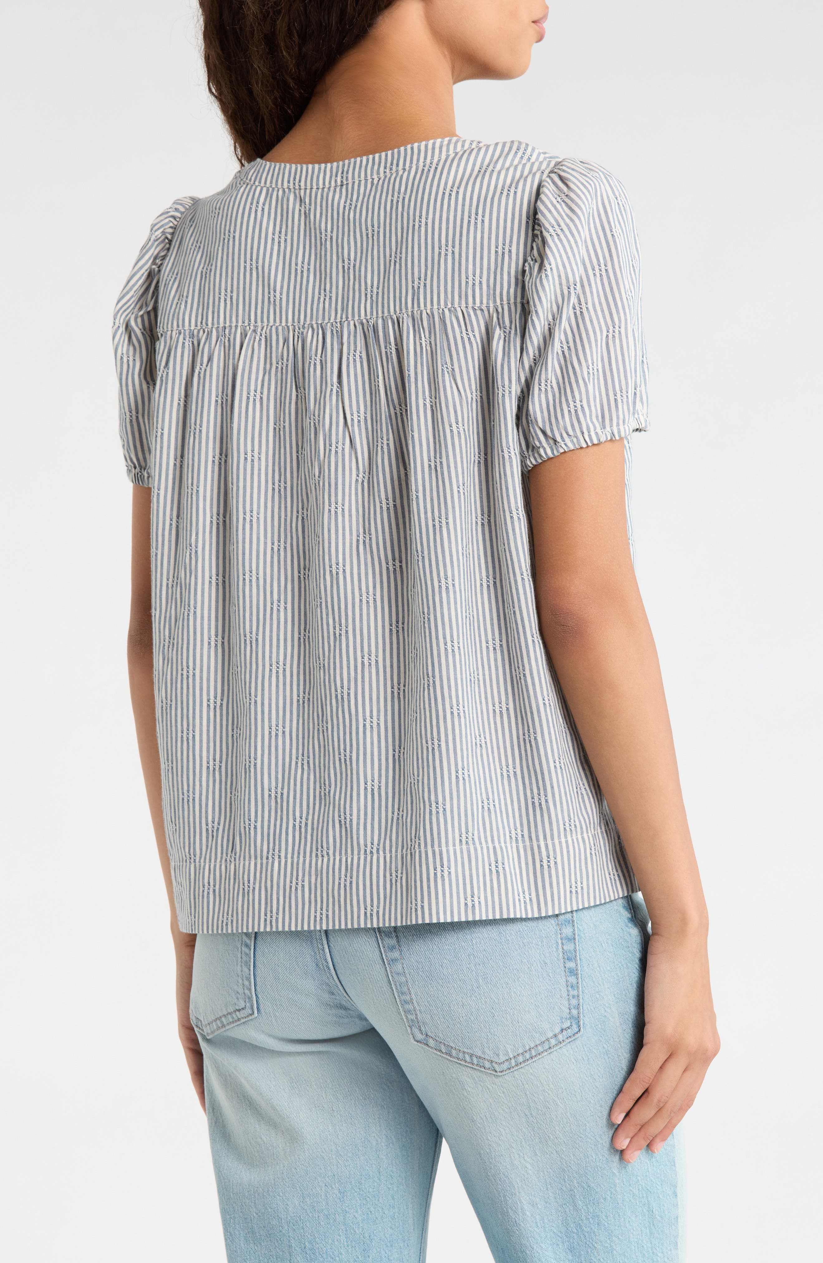 Stripe Smock Detail Cotton Top - image 2