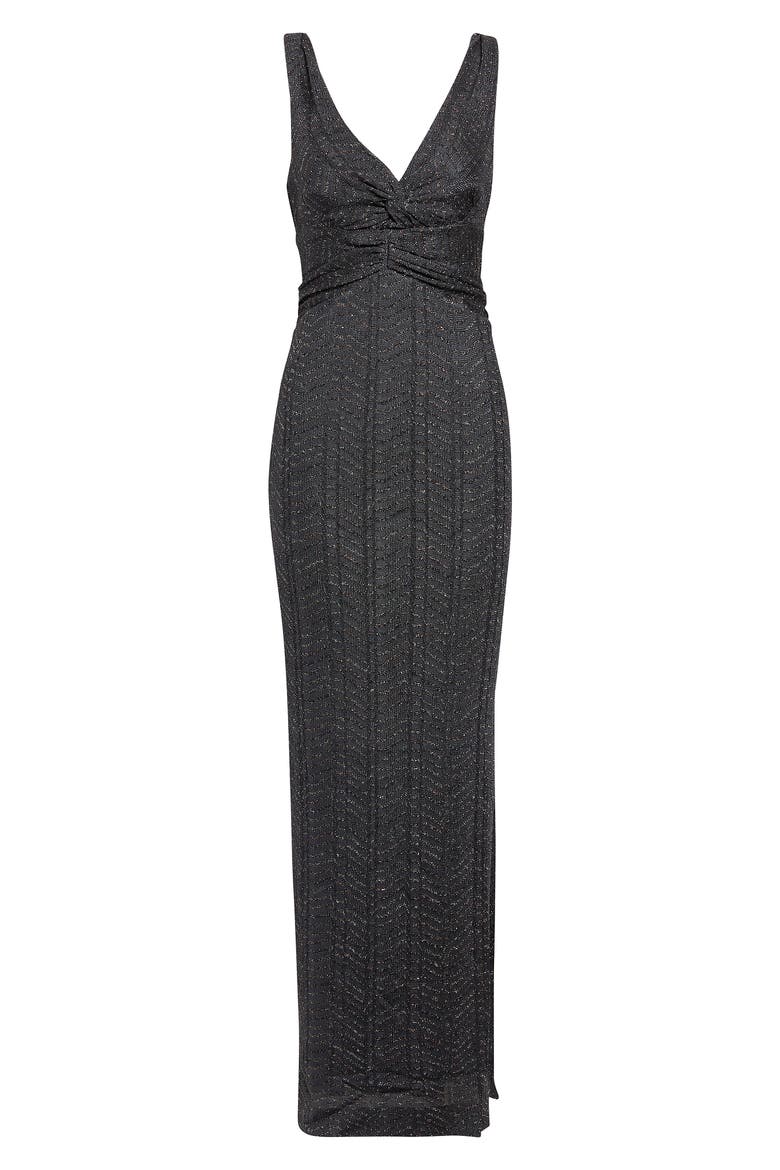 Metallic Zigzag Stripe Maxi Dress, Main, color, SMSQR-GREY AND SILVER