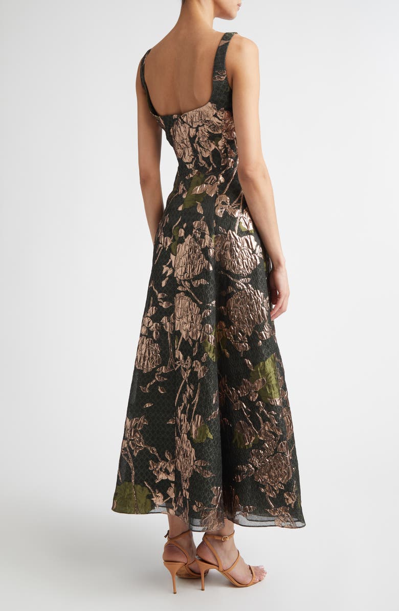 Lela Rose Olivia Floral Metallic Fil Coupé Fit & Flare Gown, Alternate, color, Cactus Multi