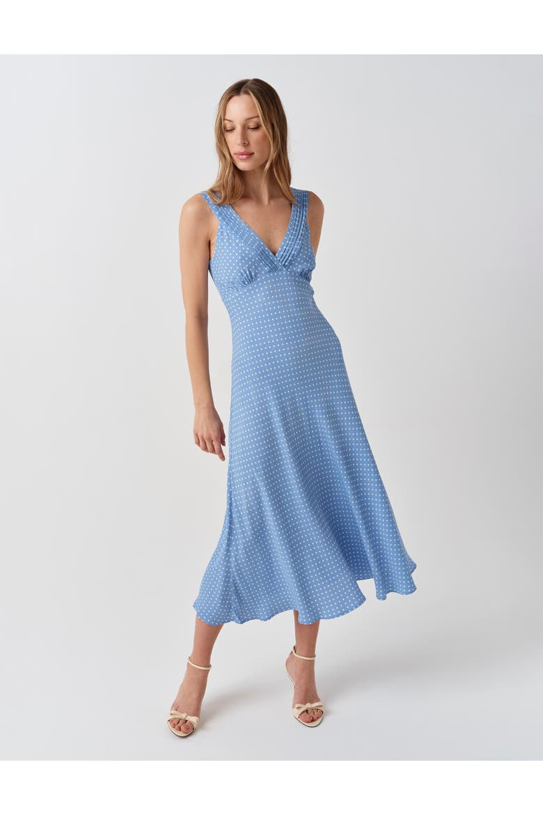 Elise Spot Pintuck Crepe Midi Dress, Alternate, color, Blue Spot