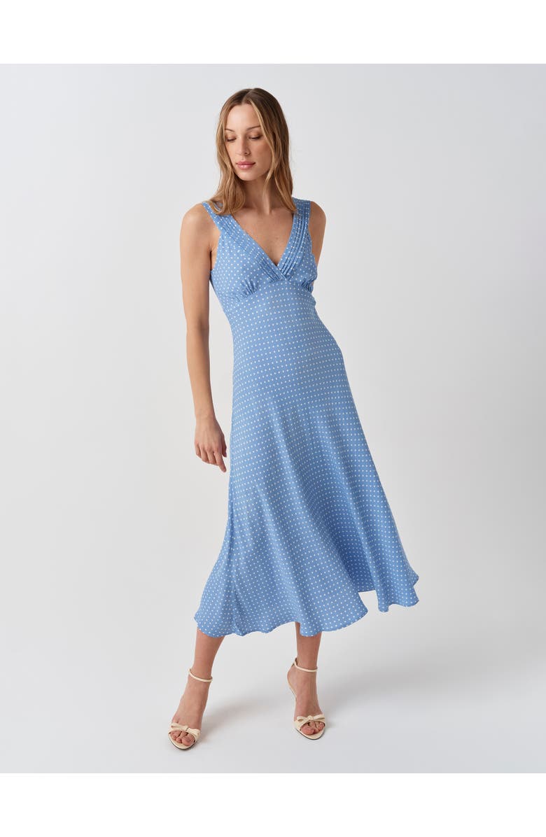 Ghost London Elise Spot Pintuck Crepe Midi Dress, Alternate, color, Blue Spot