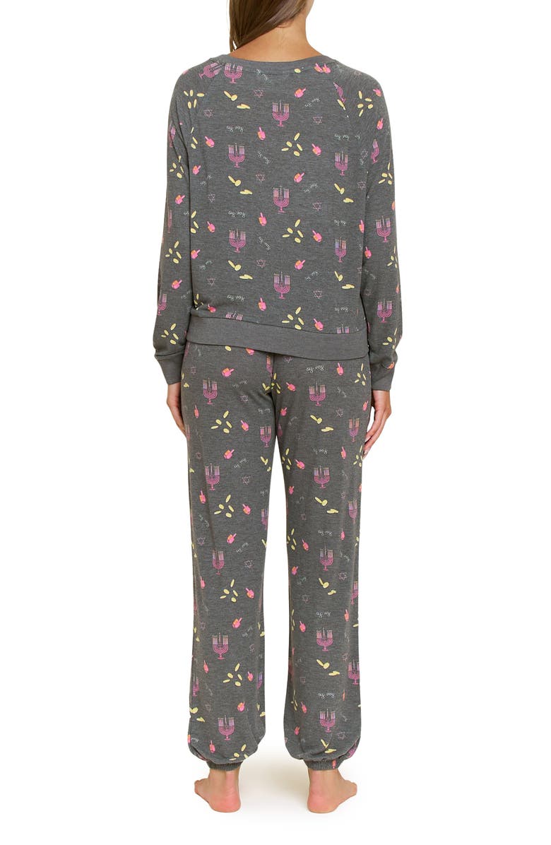 Honeydew Star Seeker Brushed Jersey Pajamas, Alternate, color, Charcoal Hanukkah