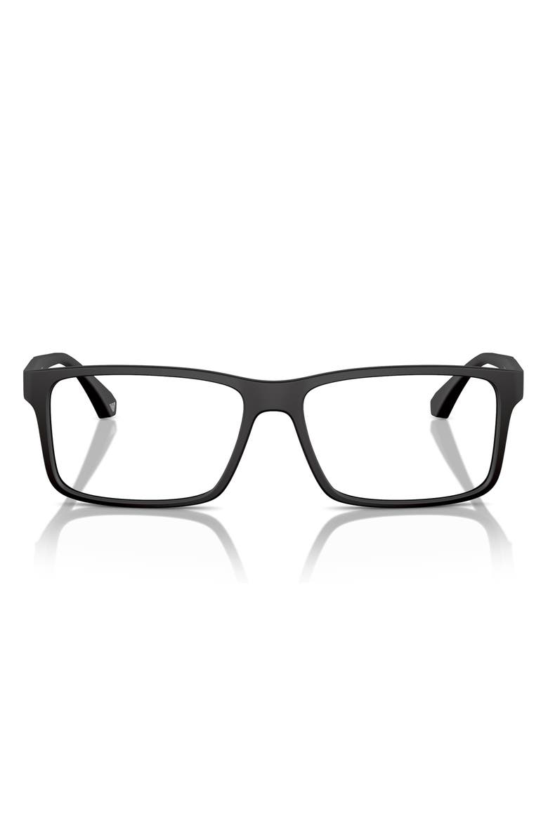 Emporio Armani 54mm Rectangle Optical Glasses, Main, color, Rubber Black / Demo Lens