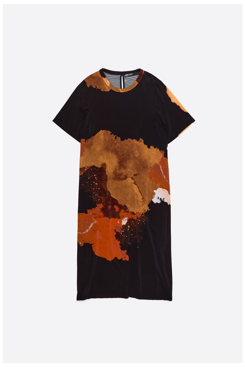 Flowing Midi T-Shirt Dress, Alternate, color, BLOT XL BLACK