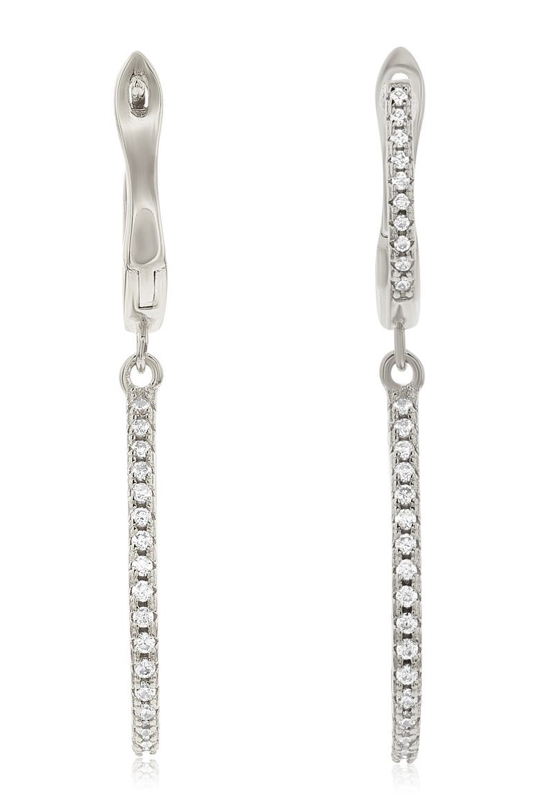 Cubic Zirconia Drop Huggie Hoop Earrings, Alternate, color, SILVER