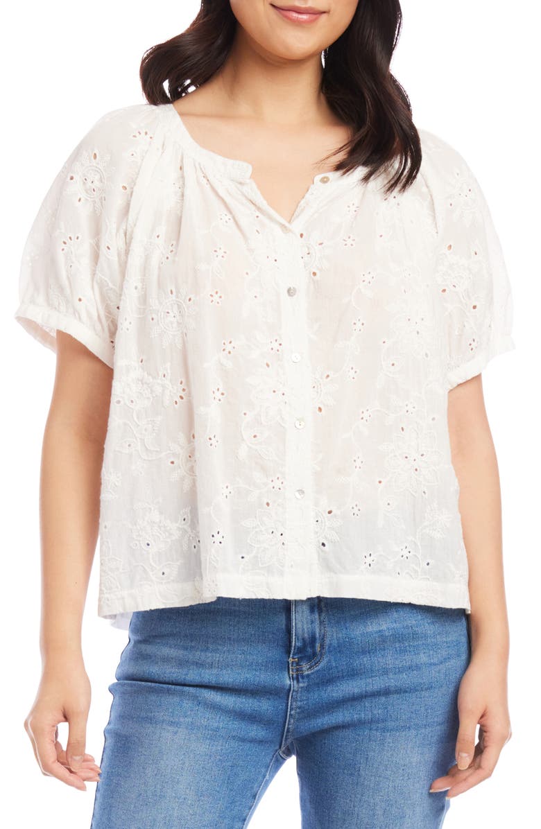 Karen Kane Embroidered Eyelet Short Sleeve Peasant Blouse, Main, color,
