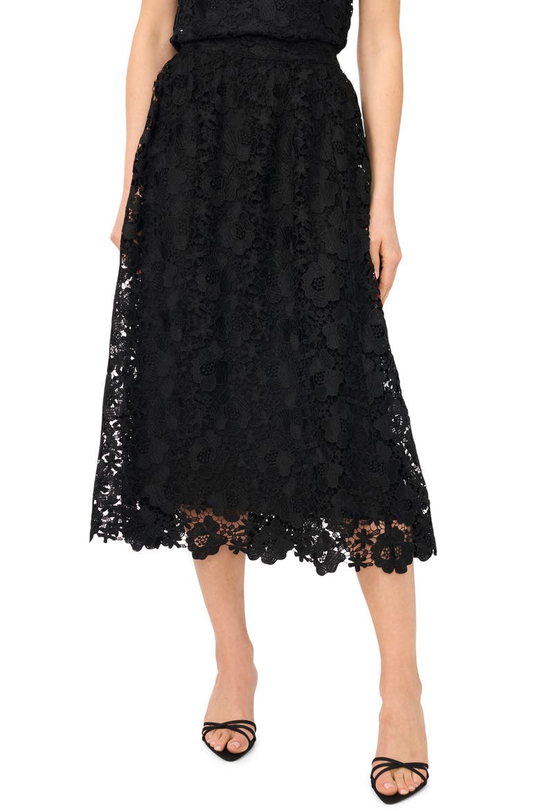 Floral Lace A-line Midi Skirt, Main, color, RICH BLACK