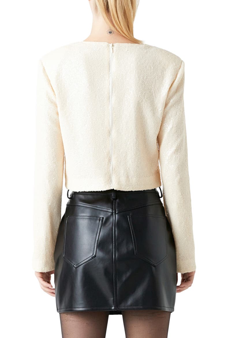 Power Shoulder Sequin Crop Top, Alternate, color, CREAM