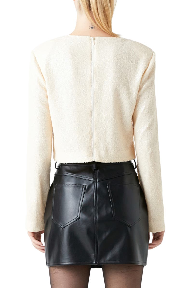 Grey Lab Power Shoulder Sequin Crop Top, Alternate, color, Cream