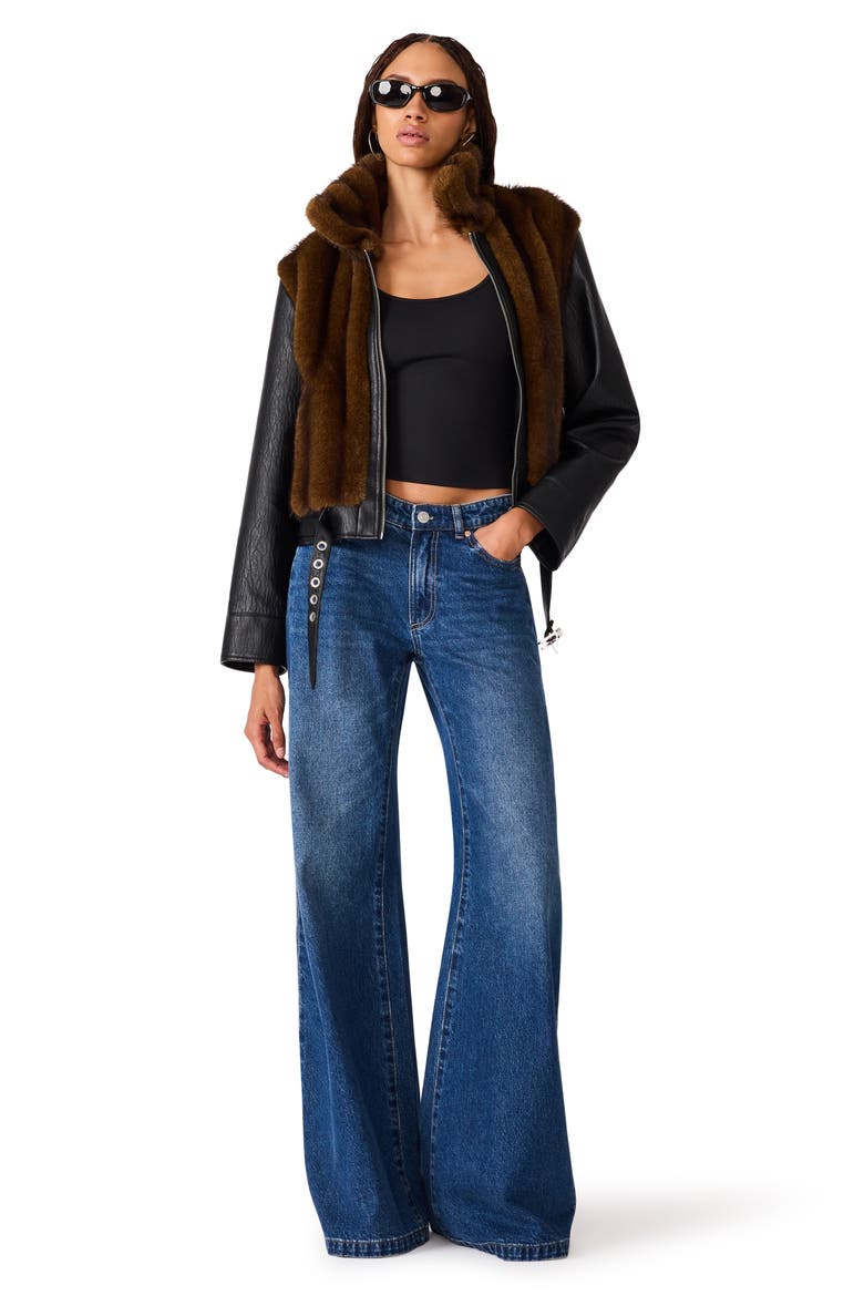 Ryland Faux Fur & Faux Leather Jacket, Alternate, color, FUR PRINT