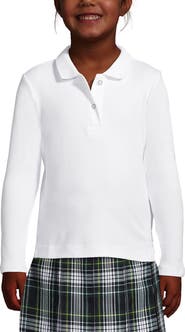 Lands' End School Uniform Girls Long Sleeve Feminine Fit Interlock Polo Shirt