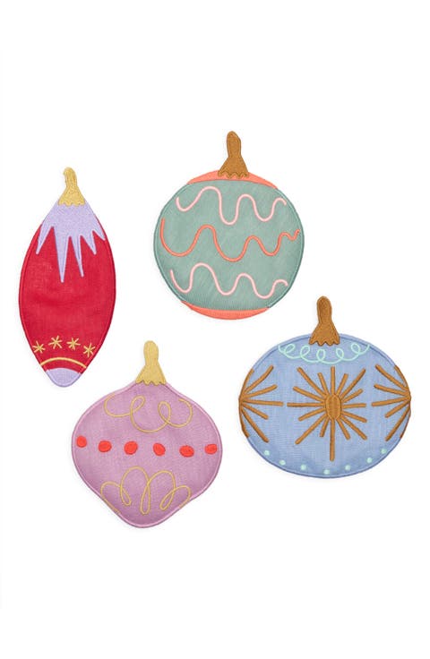 Assorted Set of 4 Deck the Halls Linen Cocktail Napkins