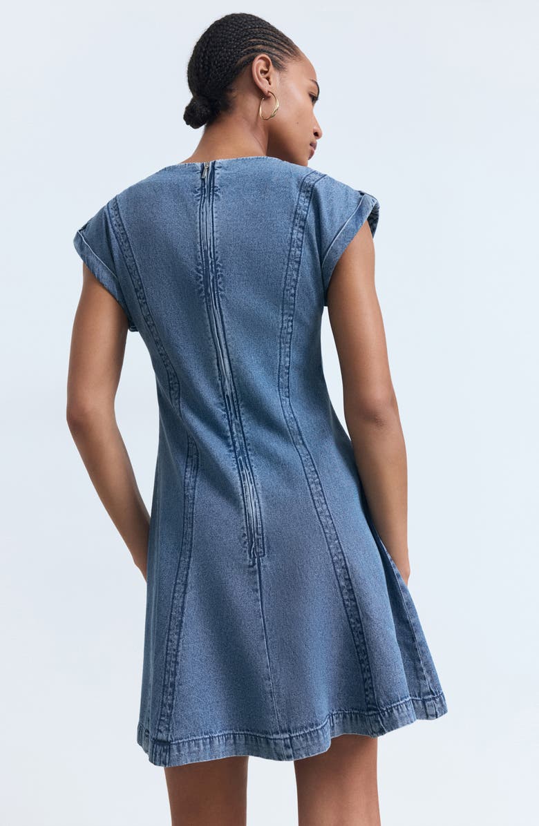 MANGO Seam Detail Flare Denim Dress, Alternate, color, Medium Blue