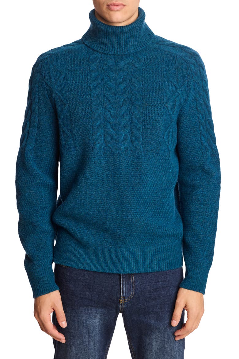 Cable Stitch Turtleneck Sweater, Main, color, BLUE WHISPER