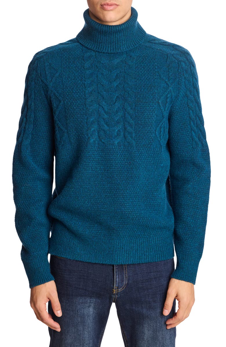 PAISLEY & GRAY Cable Stitch Turtleneck Sweater, Main, color, Blue Whisper