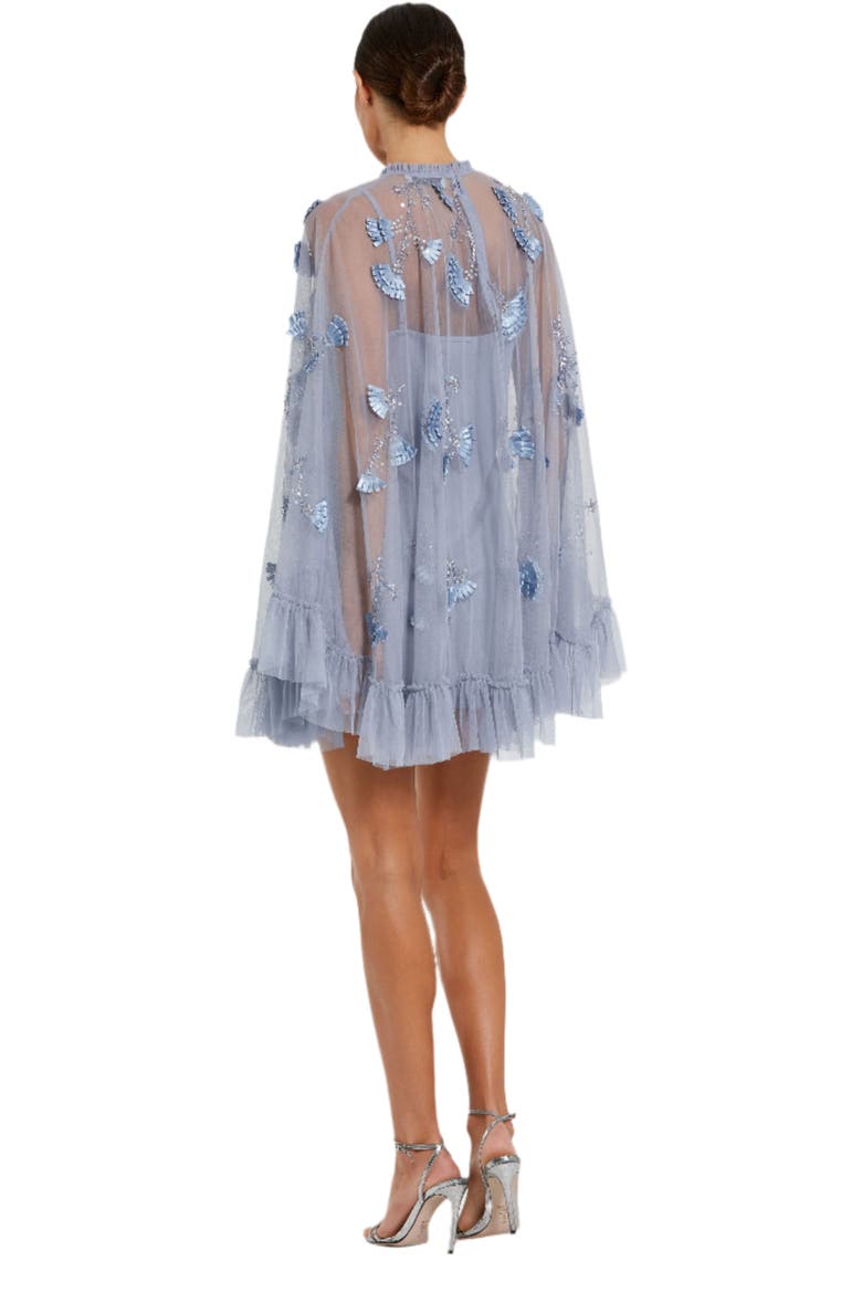 Embellished Long Sleeve Trapeze Dress with Ruffle Hem, Alternate, color, Powder Blue