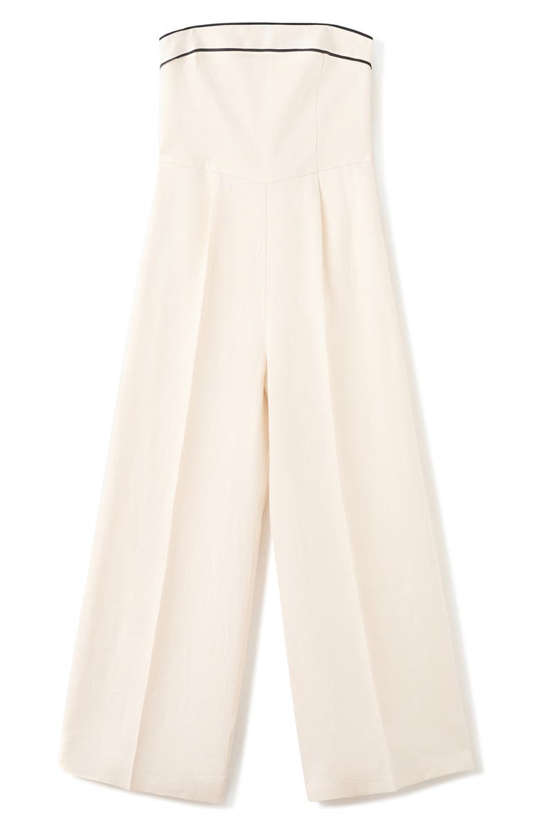 MANGO Mono Corso Strapless Linen Jumpsuit, Main, color, Ecru