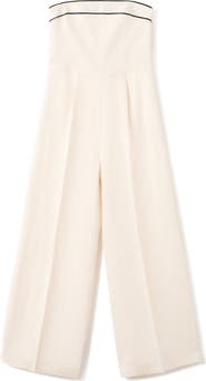 MANGO Mono Corso Strapless Linen Jumpsuit