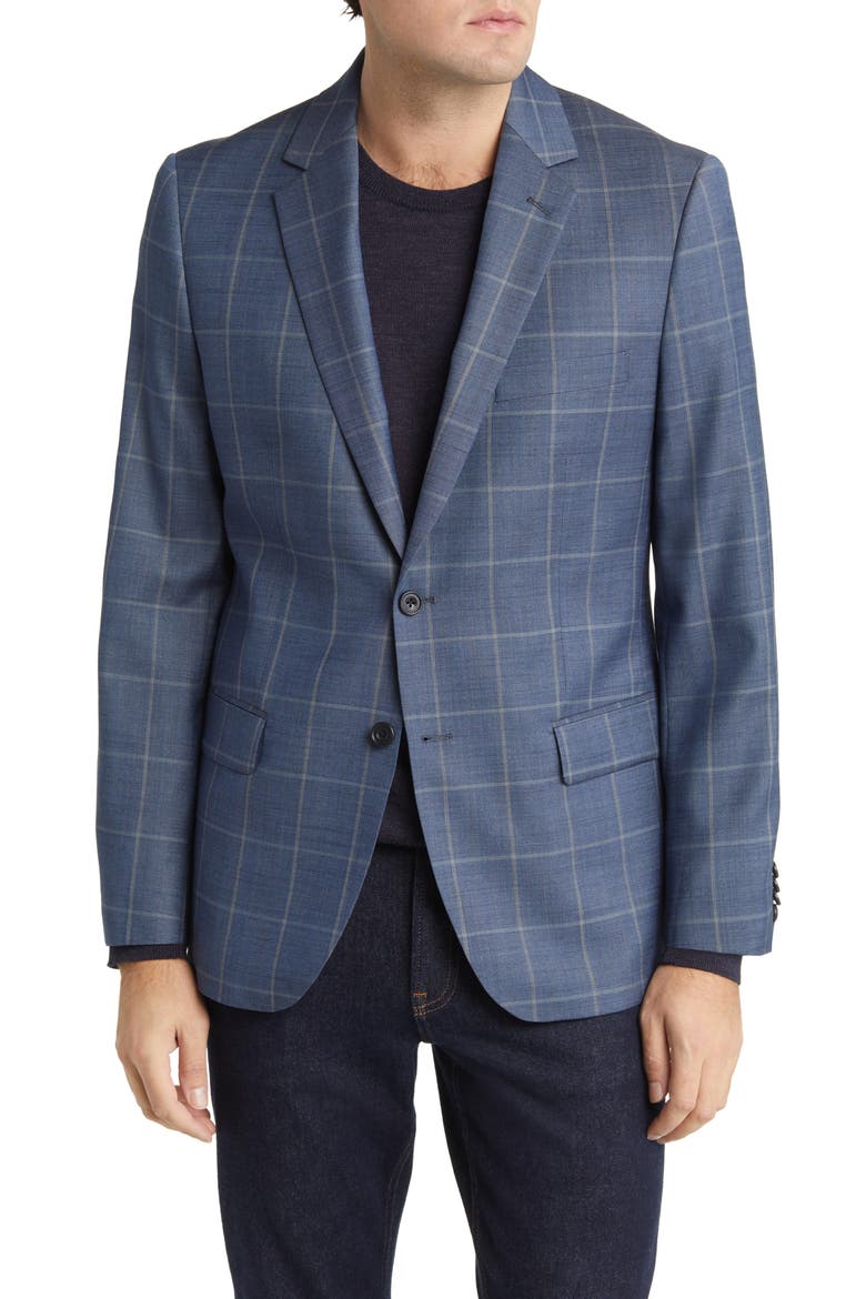 Windowpane Check Wool Blazer, Main, color, BLUE