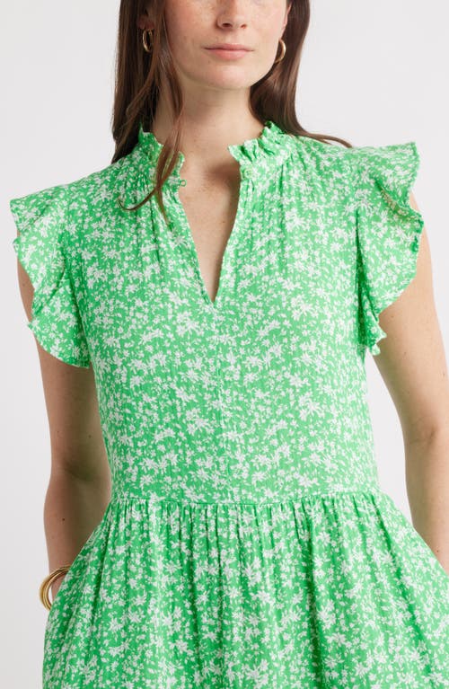 Caslonr Caslon(r) Ruffle Duo Cotton Gauze Dress In Green- White Aida Floral