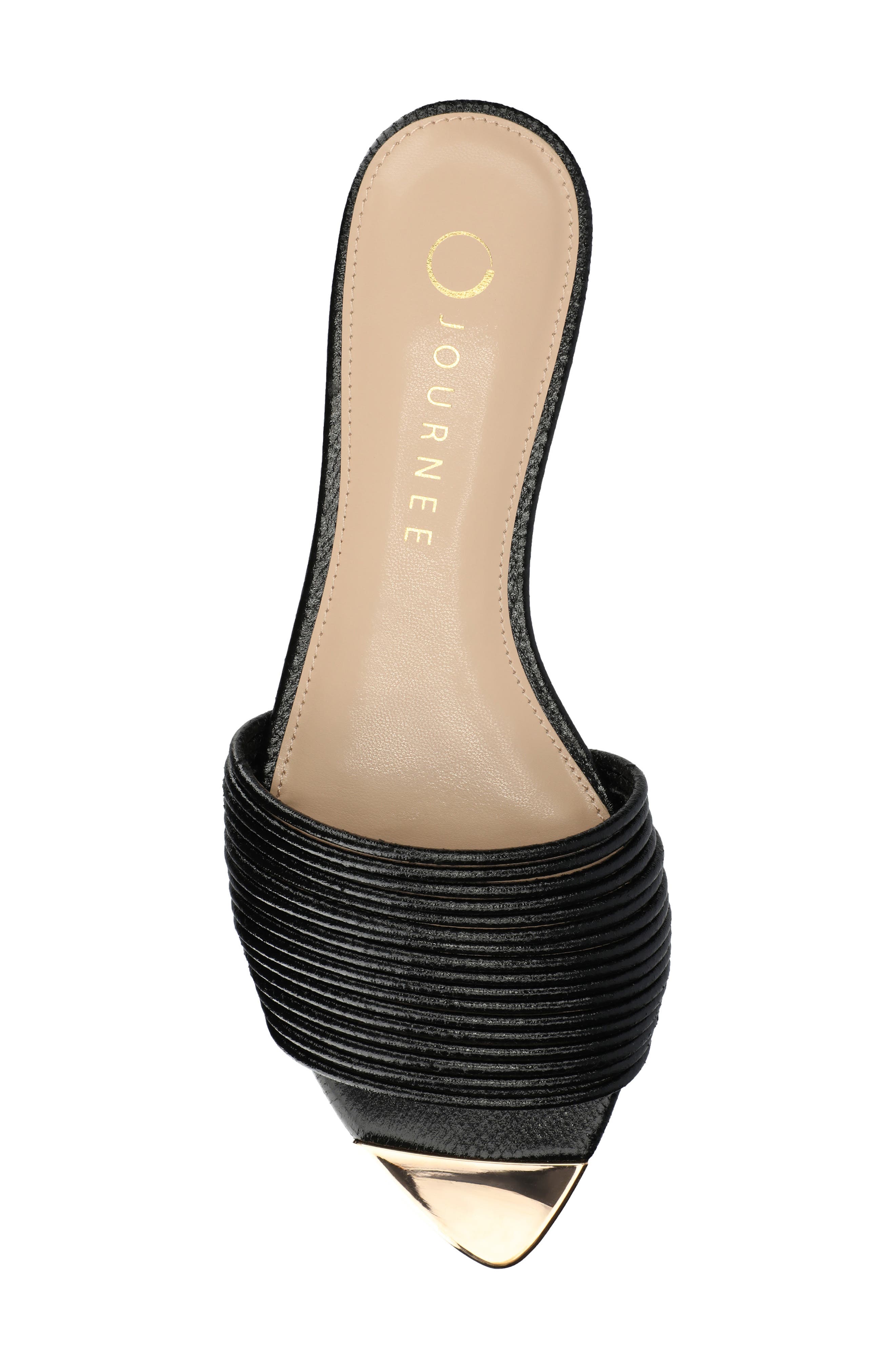 Journee Collection Feather Faux Leather Slide Sandal, Alternate, color, Black