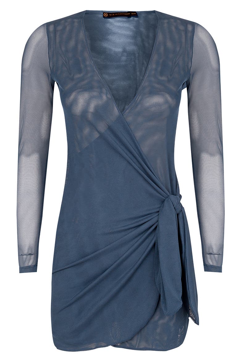 Emily Long Sleeve Semisheer Mesh Cover-Up Dress, Alternate, color, BLUE