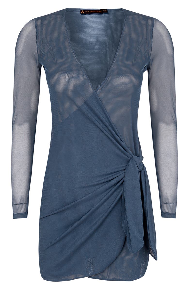 ViX Paula Hermanny Emily Long Sleeve Semisheer Mesh Cover-Up Dress, Alternate, color, Blue
