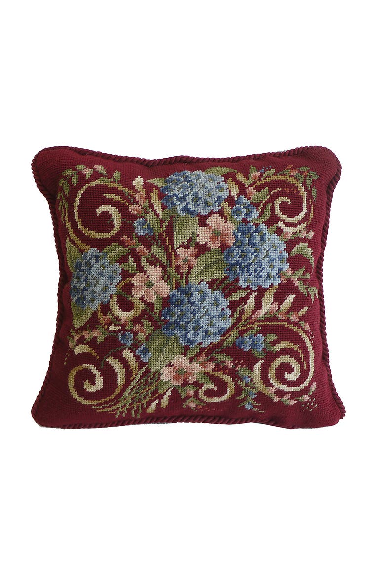 Hydrangea Bouquet Number 1 Needlepoint Accent Pillow, Main, color, Red