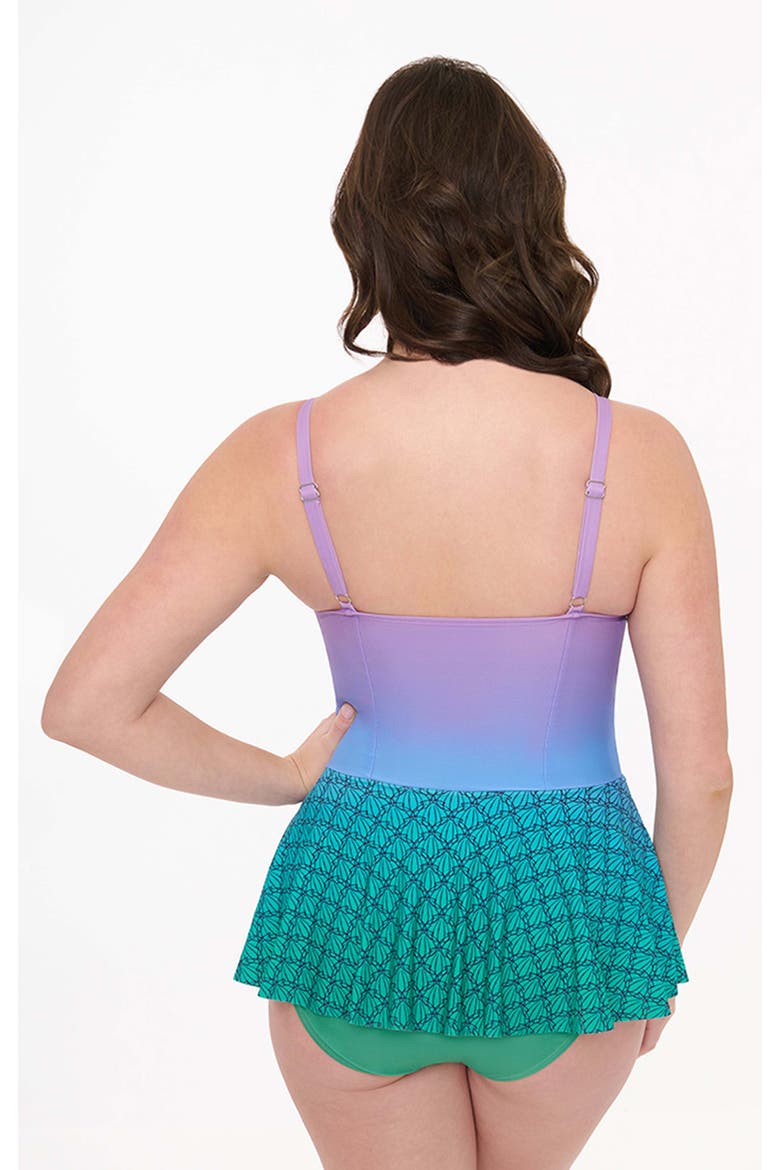 Spaghetti Strap Sweetheart Skirted One Piece Swimsuit, Alternate, color, Purple/Blue Ombre