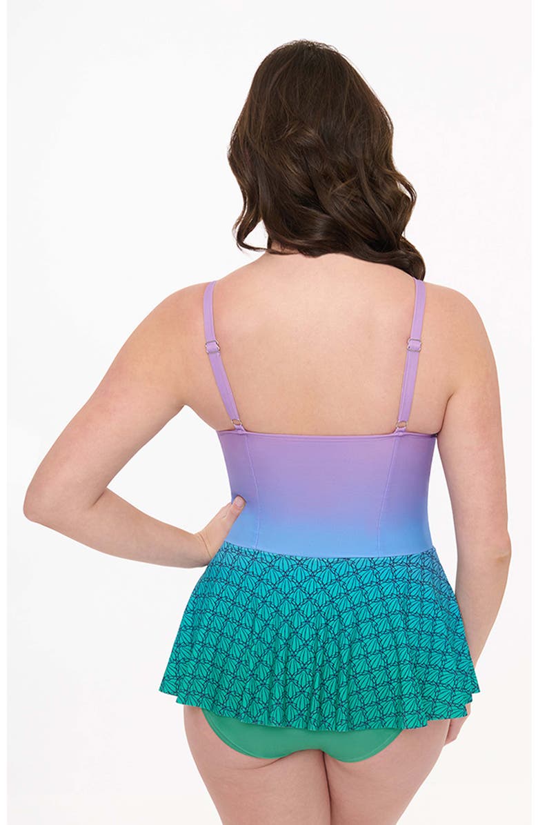 Unique Vintage Spaghetti Strap Sweetheart Skirted One Piece Swimsuit, Alternate, color, Purple/Blue Ombre