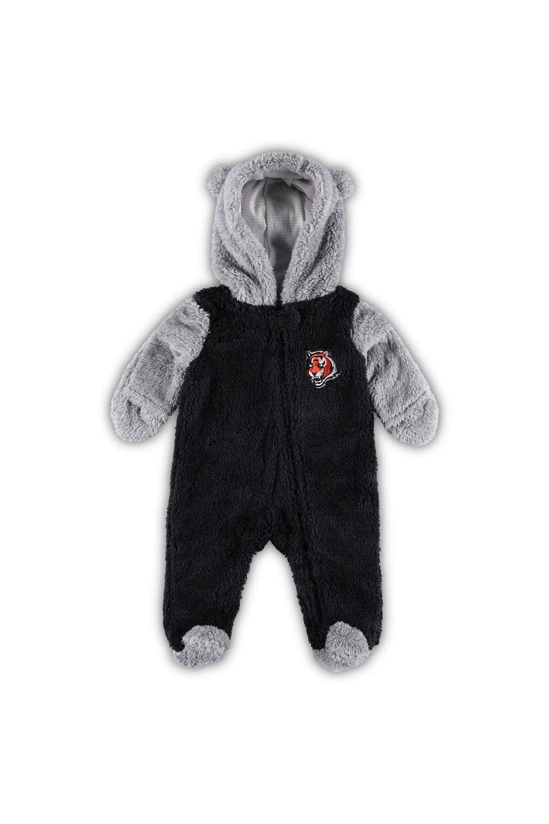 Newborn & Infant Black/Gray Cincinnati Bengals Game Nap Teddy Fleece Bunting Full-Zip Sleeper, Main, color, Black