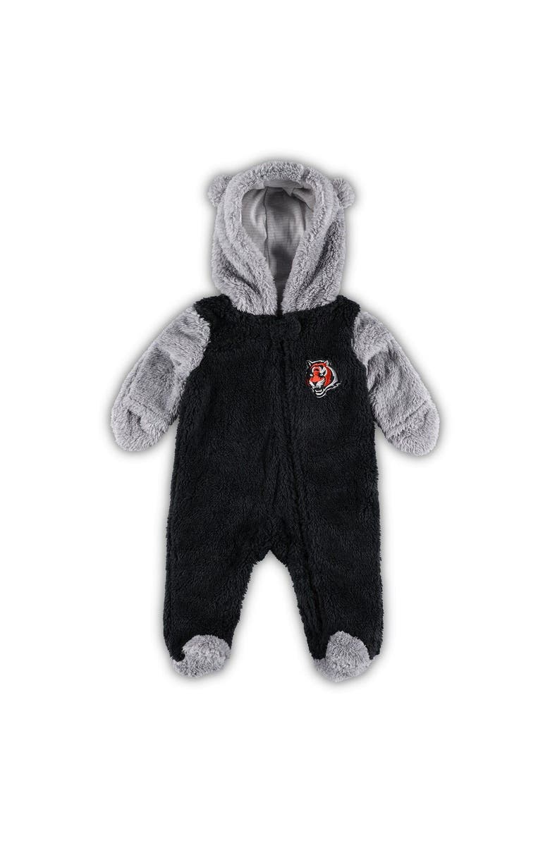 Outerstuff Newborn & Infant Black/Gray Cincinnati Bengals Game Nap Teddy Fleece Bunting Full-Zip Sleeper, Main, color, Black
