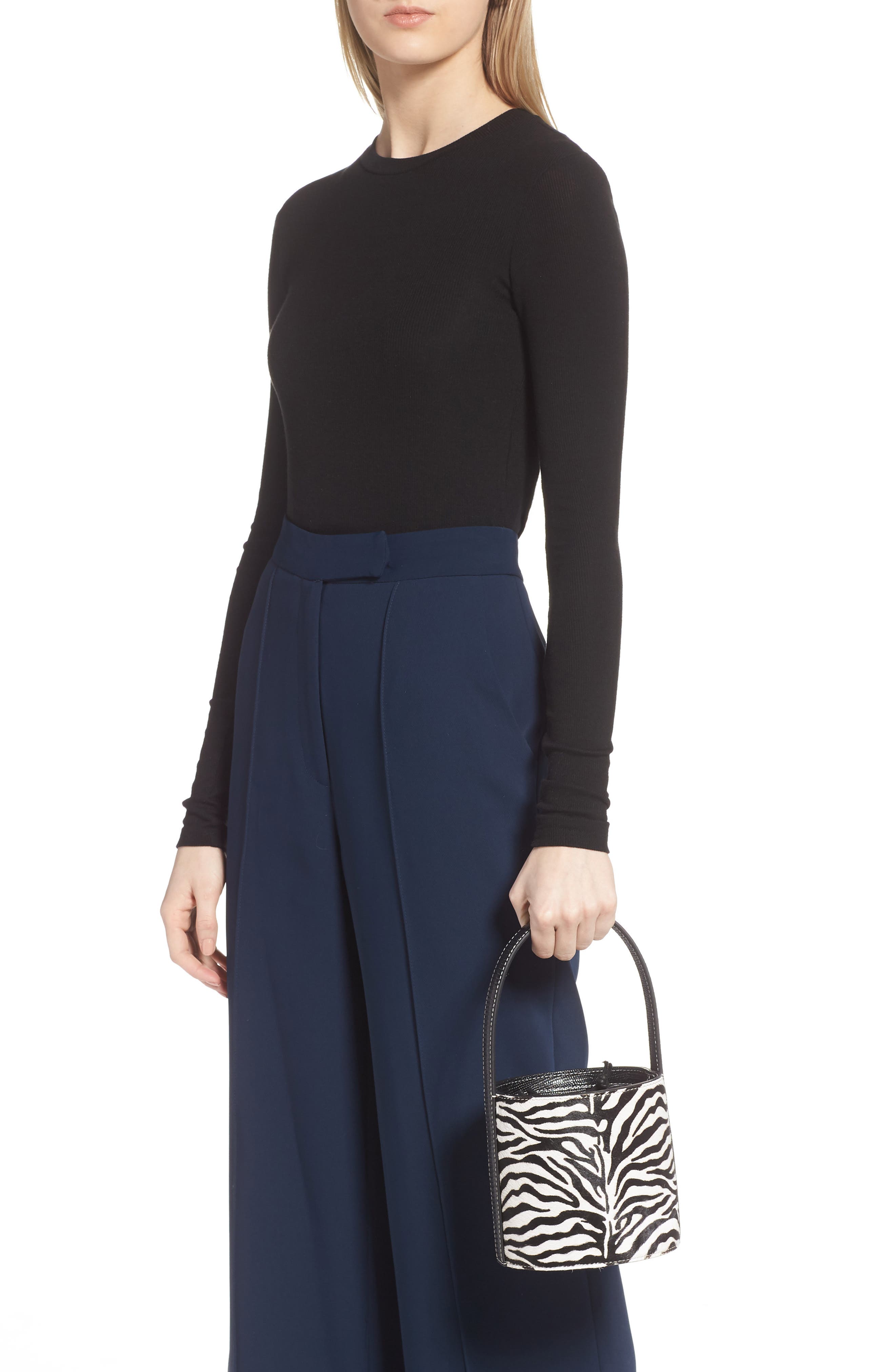 STAUD Mini Bissett Zebra Calf Hair Bucket Bag, Alternate, color, 