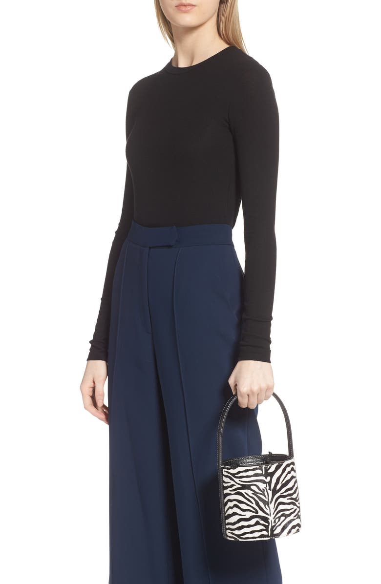 STAUD Mini Bissett Zebra Calf Hair Bucket Bag, Alternate, color,