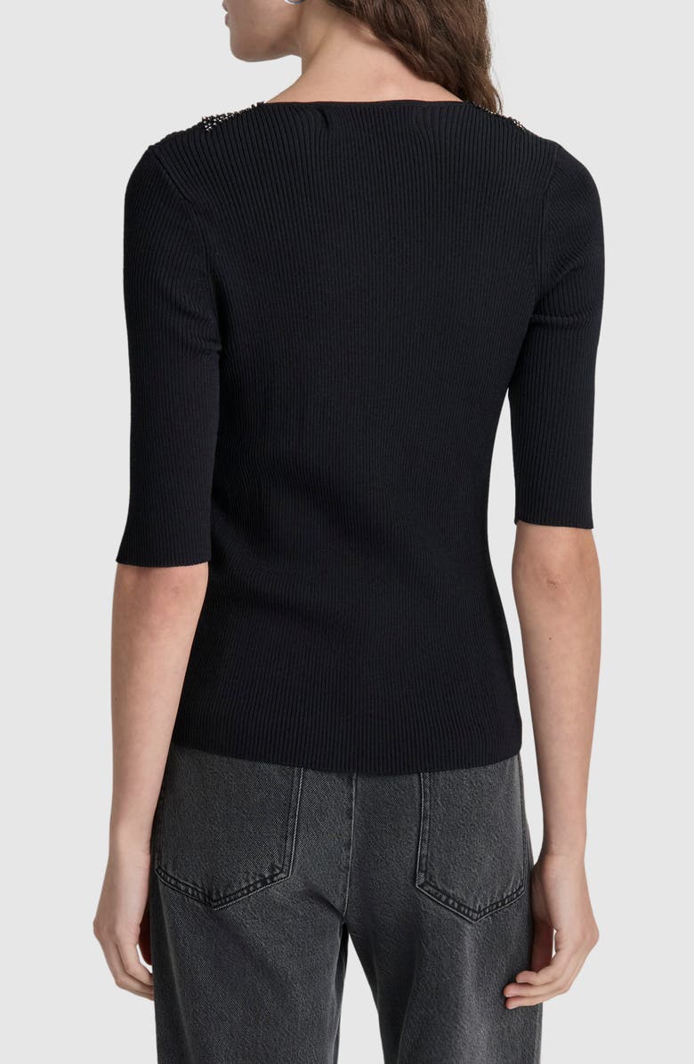 DKNY Crystal Embellished Elbow Sleeve V-Neck Sweater, Alternate, color, 
