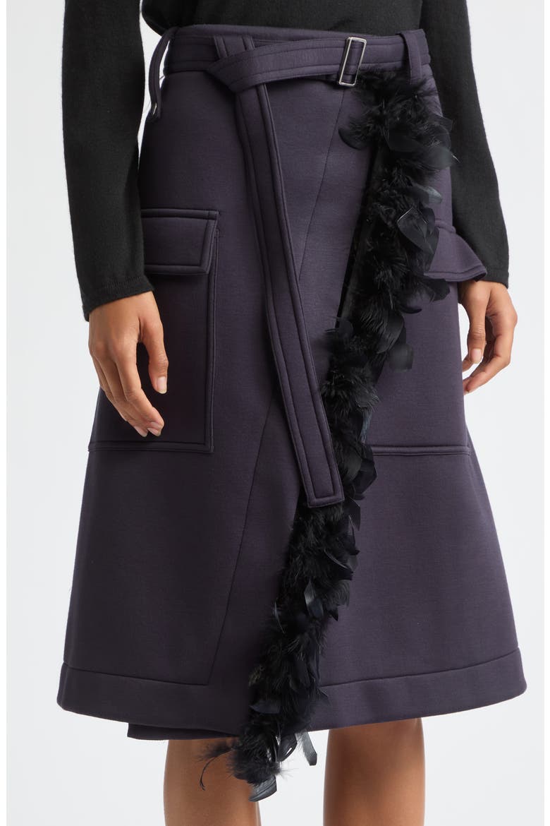 Feather-Trimmed Midi Skirt, Alternate, color, BLUE BLACK