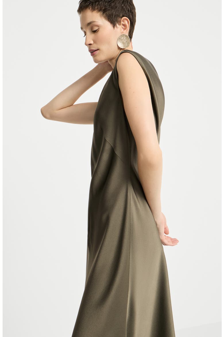 Satin cady flared dress with monili, Alternate, color, Origano