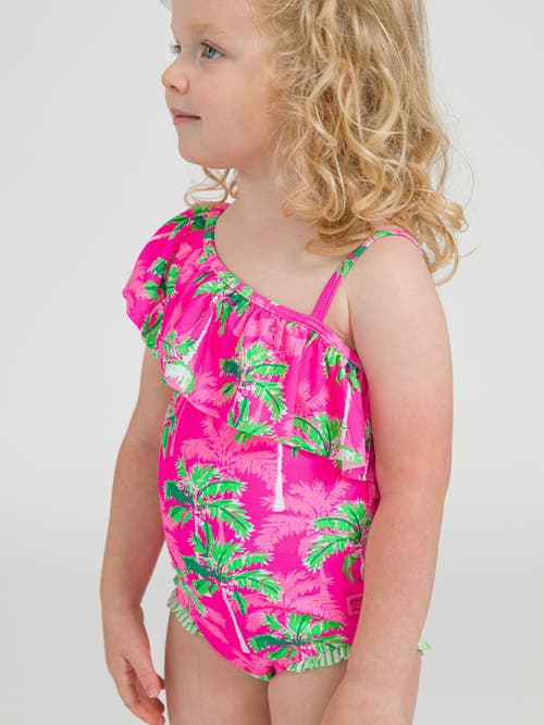 Rufflebutts Girls Upf50+ Sun Protection One Shoulder Ruffle One Piece In Pink