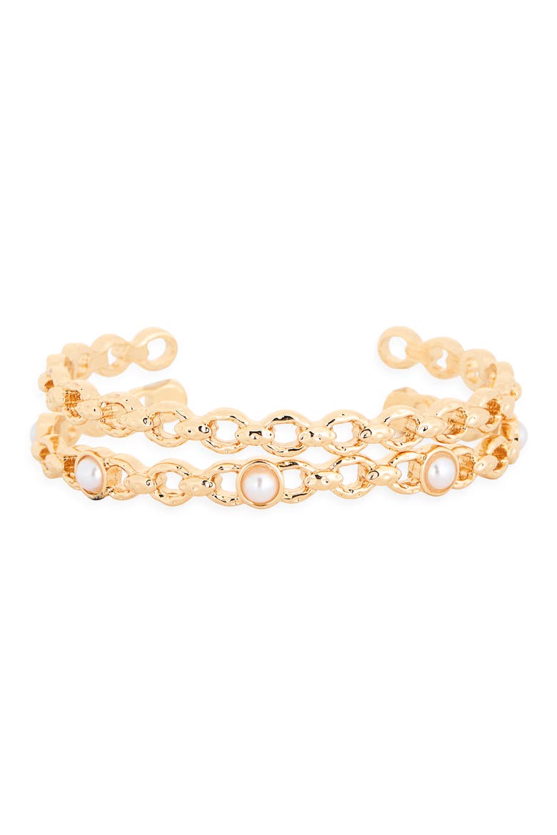 2-Pack Faux Pearl Sparkle Cuff Bracelets, Main, color, WHITE- GOLD