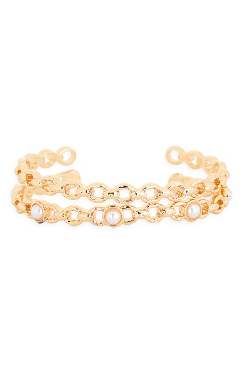2-Pack Faux Pearl Sparkle Cuff Bracelets