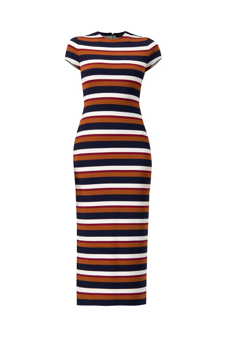 Long Wide Stripes Cap Sleeve Dress, Alternate, color, Multi-Brown