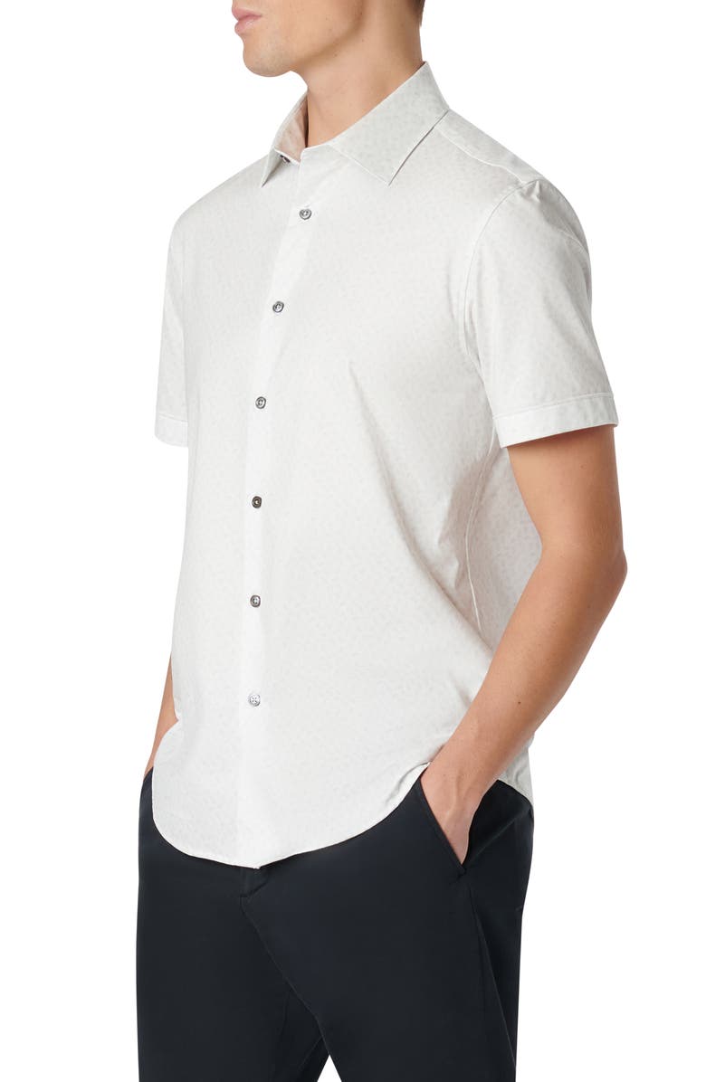 Bugatchi Miles OoohCotton<sup>®</sup> Short Sleeve Button-Up Shirt, Alternate, color, White