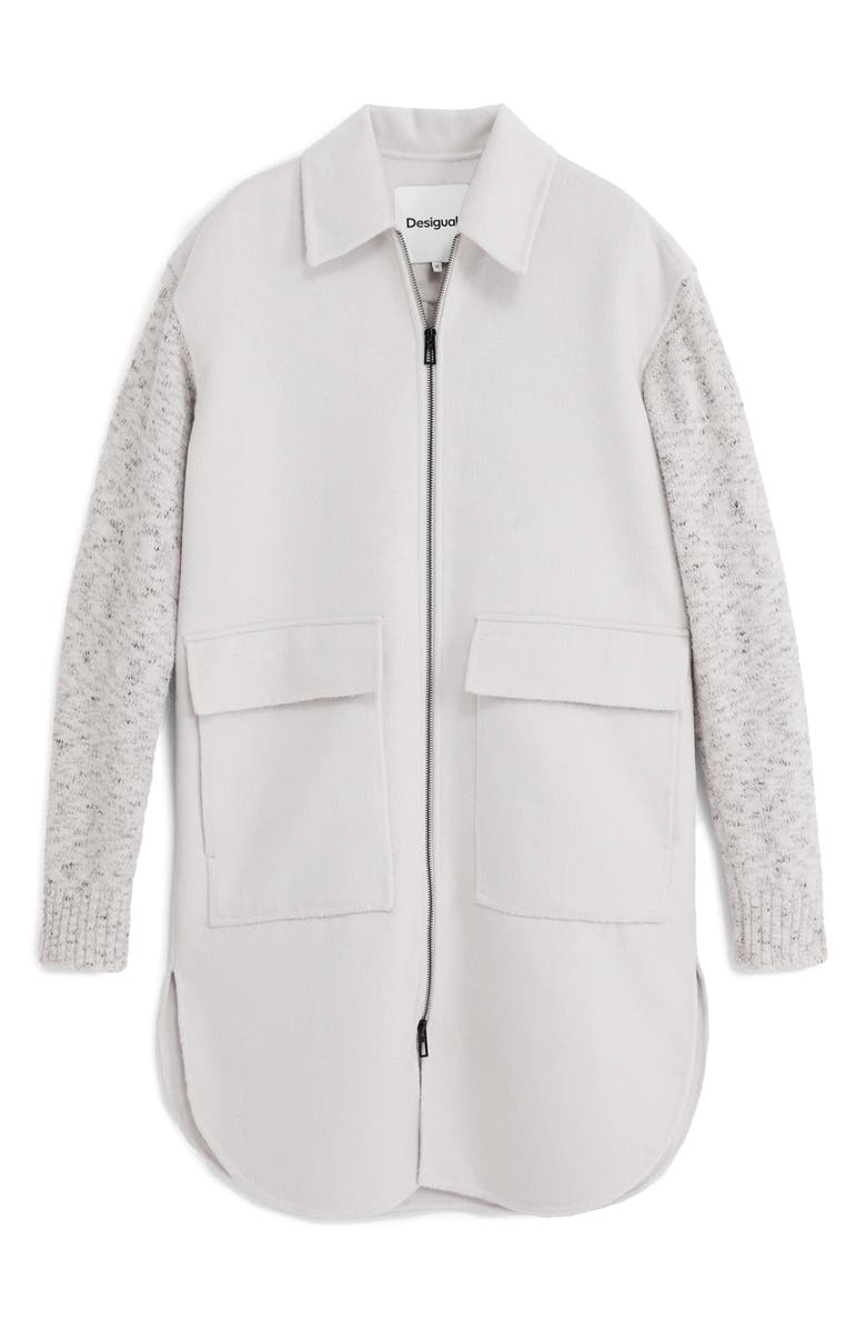Desigual Mixed Media Longline Overcoat, Alternate, color, Beige